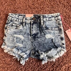 Blank NYC Denim Shorts Distressed Frayed Hem Acid Wash Blue Girls Size 8‎ NWT